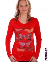 Dámské triko s dlouhým rukávem Butterfly - Červená